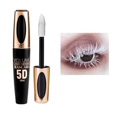 MIESCHER White Mascara for Eyelashes - Waterproof, Long Lasting, 5D Silk Fiber Lash Lengthening, Smudge-Proof, Curling, Defining, Volume Color Makeup for Stage Use