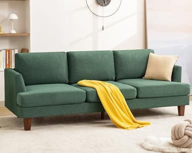 Gericco Mid Century Modern Couches for Living Room, 89" Comfy Green Couch Sofa with 3-Seater Deep Seats, Upholstered Sofas for Living Room, Office Apartment, Bedroom