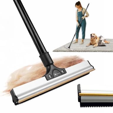 2025 Dual-Edge Carpet Rake for Pet Hair Removal & Fluffing Matted Carpet – 61" Adjustable Handle, Deep Clean Dog & Cat Hair Remover, Reusable Scraper for Rugs, Low Pile Carpet, Couch & Stairs