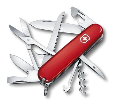 Victorinox Huntsman Swiss Army Knife, 15 Functions, Swiss Made Pocket Knife with Large Blade, Screwdriver, Scissors and Wood Saw - Red