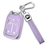 QBUC for GMC Key Fob Cover with Keychain Chrome Silver Trim Soft TPU Protection Case Compatible with GMC Acadia Sierra Terrain and Chevy Silverado 1500 2500HD 3500HD 5-Button(Purple)