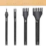 QMNNMA 4 Pcs Leather Stitching Tool Set - 6mm Hole Punch, Pricking Iron, Chisel, Prong Punch for Leather Craft