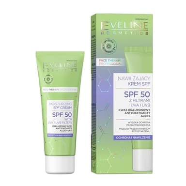 EVELINE COSMETICS Daily Moisturiser with SPF 50 – Face Cream with UVA/UVB Protection – Hydrating & Nourishing Formula for Dry and Sensitive Skin – 30ml
