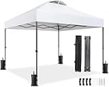Amada 10x10 Pop Up Canopy, Beach Tent with One Push Setup - Easy Outdoor Sun Shade for Events, Parties, Camping, Gazebo with Wheel Cover Bag, 3-Speed Adjustable Height, White