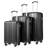 COOLIFE Luggage Expandable Suitcase PC+ABS 3 Piece Set with TSA Lock Spinner Carry on 20in24in28in(Black, 3 piece set)