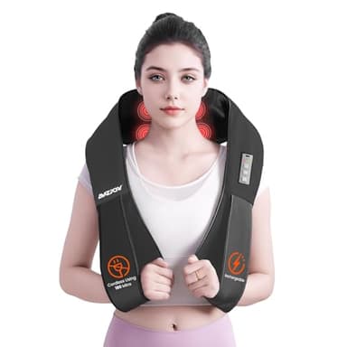 AMZPONY® Cordless Neck Massager for Pain Relief Deep Tissue, Rechargeable Shiatsu Neck and Back Massager with Heat Kneading Shoulder Massage for Body Muscle Pain Relief,Gifts for Dad Mom Friends