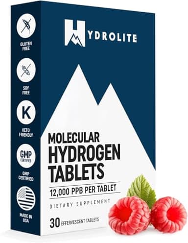HydroLite Molecular Hydrogen Tablets for Drinking Water | Highest Concentration H2 12,000 PPB | Energy Booster, Enhance Performance & Recovery | Made in USA, 30 Tablets (Raspberry)
