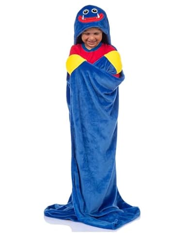 Poppy Playtime Huggy Wuggy Plush Super Soft Game Hooded Blanket Throw with Embroidered Face 50" x 60"