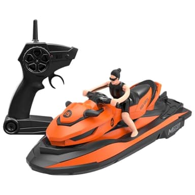 Miracland Remote Control Jet Ski with Driver - High Speed 2.4GHz RC Motorboat Water Toy - Dual Propellers - 2 Speed Levels - 50 Meters Control Range (Orange)