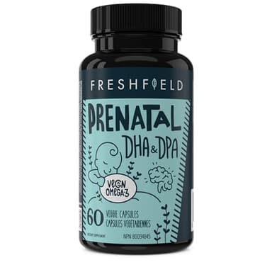 Freshfield Prenatal Vegan Omega 3 DHA: Sustainable, Carrageenan Free, Third Party Tested, Compostable Bottle, Carbon Neutral. Supports Heart, Brain, Joint Health w/DPA