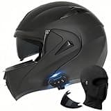 Motorcycle Bluetooth Modular Helmet, DOT Approved Dual Visor Full Face Flip Up Bluetooth Integrated Motorcycle Helmet for Adults Men and Women (Matte Black,X-Large)