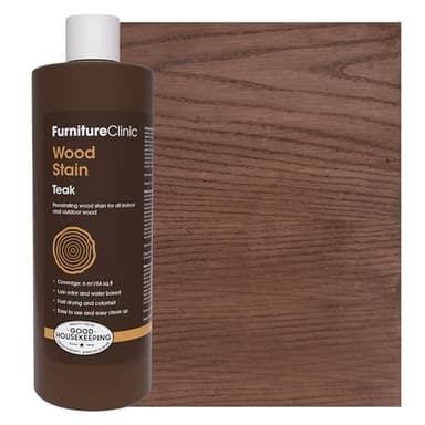 Furniture Clinic Wood Stain | Teak | Water Based | Fast Drying, Low Odor, & Non-Toxic | for Indoor & Outdoor Furniture and More | Multiple Finishes | (17oz / 500ml)