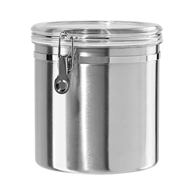Oggi Stainless Steel Kitchen Canister 152 fl oz - Airtight Clamp Lid, Clear See-Thru Top - Ideal for Kitchen Storage, Food Storage, Pantry Storage. Jumbo Size 8" x 8".
