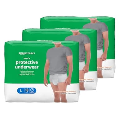 Amazon Basics Incontinence Underwear for Men, Maximum Absorbency, Large, 54 Count (3 Packs of 18)