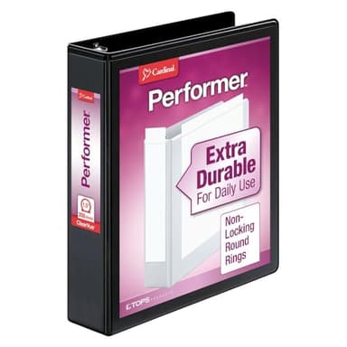 Cardinal 3 Ring Binder, Durable 1.5 Inch Performer ClearVue Binder, Round Rings, 350-Sheet Capacity, Customizable ClearVue Covers, PVC-Free, Black (67325)