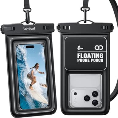 Lamicall IP68 Floating Waterproof Phone Pouch - [2 Pack][Anti-Pop Lock] Dustproof Cell Phone Dry Bag Case with Lanyard, Beach & Cruise Essentials Gifts for iPhone 17 16 15 Pro Max, Galaxy S25, 4-7.5"
