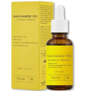 Korean Vitamin C Brightening Serum for Face - 15% Niacinamide, Glutathione - Dark Spot Discoloration Correcting Serum for Uneven Tone, Enlarged Pore, Dullness, Blemish-prone skin, Sensitive Skin