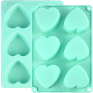 Actvty Heart Silicone Mold, 2 Packs Heart Shaped Molds for Making Handmade Soap, Bath Bombs, Candles, Cake, Chocolate Bomb and Jelly（Green）