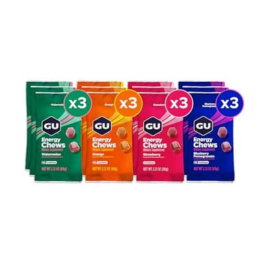 GU Energy Chews, Variety Pack Energy Gummies with Electrolytes, Dairy-Free, On-The-Go Energy for Any Workout, 12 Bags (24 Servings Total)