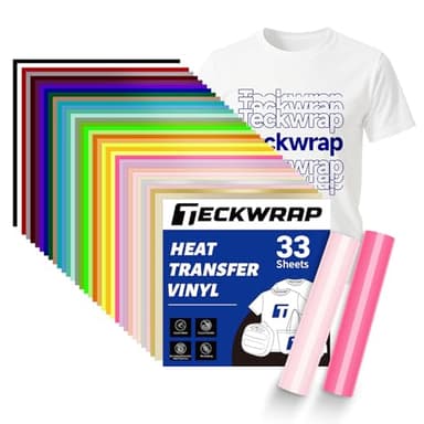 TECKWRAP Heat Transfer Vinyl for T Shirts, Clothes, Bags & Pillows, 33 Sheets 12"x12" PU HTV Iron On Vinyl, Easy to Cut & Weed, DIY Craft Vinyl, Compatible with Most Cutting Machines