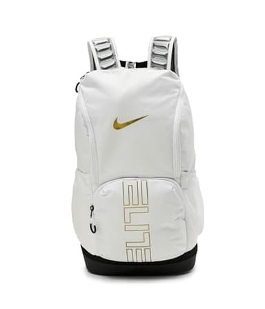 Nike, Unisex, Varsity Elite Backpack (32L), White/Black/Metallic Gold, One Size