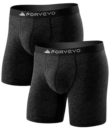 FORVEVO 2 Pack Merino Wool Boxer Briefs Men,Breathable Dry Men's Underwear,Comfortable Boxer Shorts Soft Long leg Stink Free Tagless Boxers with Elastic Waistband（Darkgrey L）