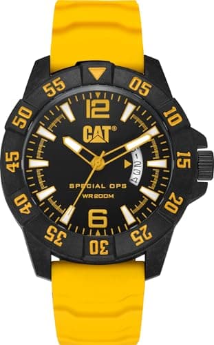 CAT Steer Multi Yellow/Black Men Watch, 44 mm case, Black face, Black Stainless Steel case, Yellow Silicone Strap, Black/Yellow dial (PX.169.27.131)