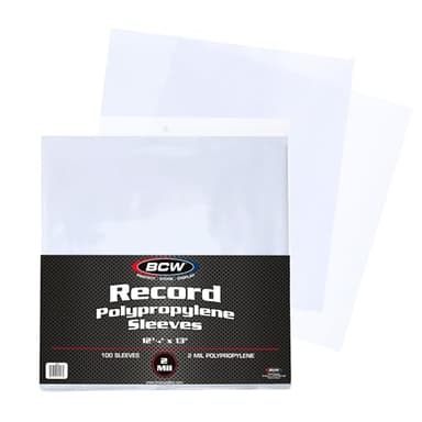 BCW 33 RPM Record Sleeves - 100 ct | Polypropylene Vinyl Record Outer Sleeves | 2 mil Thickness | Vinyl Record Album Protectors