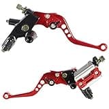 Htostar Racing Universal 7/8" Handlebar Motorcycle Brake Clutch Lever with Master Cylinder Reservoir Compatible with Harley Honda Kawasaki Suzuki Yamaha(Red)