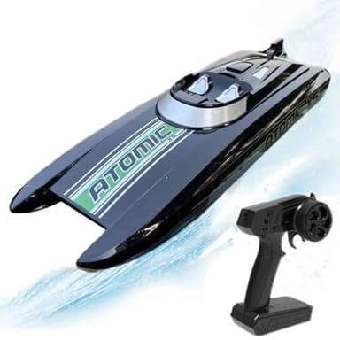 Black Remote Control Racing Boat RC Jet Speed Boat Catamaran Structure Independent Steering Gear 25km/h for 14y+ on Lake Pool Sea