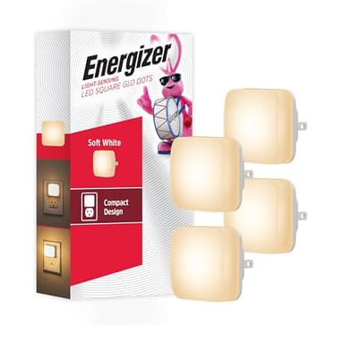 Energizer Mini Square LED Night Light, Plug-in, Dusk to Dawn Sensor, Compact, Ambient Lighting, for Kids or Adults, Bedroom, Bathroom, Nursery, Hallway, 4 Pack, 85623