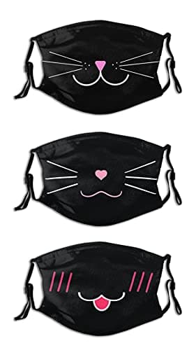 LVGOOKI 3 Pcs Cute Cat Face Mask Mouth Mask With 6 Filter Pocket Reusable Washable Adjustable Mask For Adults
