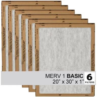 Filtrete 20x30x1 Air Filter, 3M MERV 1 HVAC AC Furnace Filter Replacement, 6-Pack (Actual Size 19.81x29.81x0.88 in)