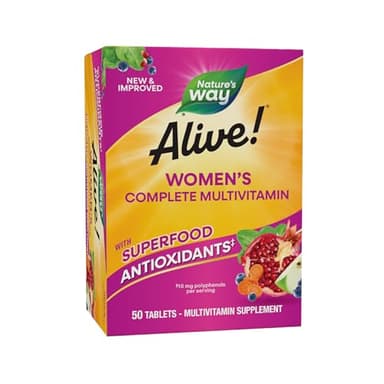 Nature's Way Alive! Women's Energy Multivitamin Tablets, Supports Cellular Energy*, Fruit and Veggie Powder Blend (100mg per Serving), 50 Tablets