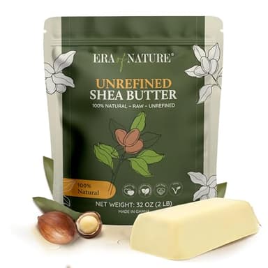 era of nature Organic Unrefined Raw African Ivory White Shea Butter 32oz - Moisturizing Raw Shea Butter Bar for Skin & Hair, DIY Lip Balm Base, Cream, Soap & Lotion Making Supplies Kit, Skincare