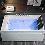 Empava 1125W Whirlpool Tub,72" x 48" Jetted Bathtub for 2 Person, Hydro Massage & Chromatherapy,ETL Certified,3 Sided Apron,Acrylic ,110 Gallons,Left Drain