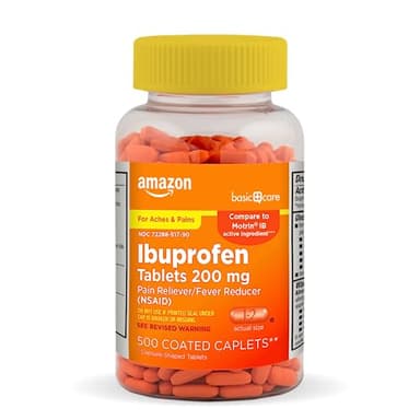 Amazon Basic Care Ibuprofen Tablets, 200 mg, Pain Reliever/Fever Reducer for Headache, Backache, Menstrual Pain and Body Aches, 500 Count
