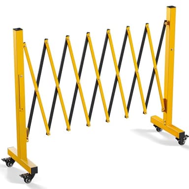 YITAHOME Metal Expandable Mobile Barricade, 8FT Folding Security Gate, Retractable Driveway Gate, Folding Safety Barricade with Casters