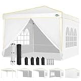 COBIZI 10x10 Pop up Canopy, Canopy Tent 10x10 Gazebos, Ez up Canopy 10x10 for Parties Beach Camping Party Event Shelter Sun Shade with 4 Sidewalls & Carry Bag 4 Stakes & Ropes & Sandbags, White