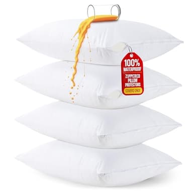 Utopia Bedding Set of 4 Waterproof Pillow Protectors with Zipper Standard Size (White), Ultra Soft Pillow Covers, Bed Bug and Dust Mite Proof Pillow Encasements, Moisture Wicking Pillow Cases