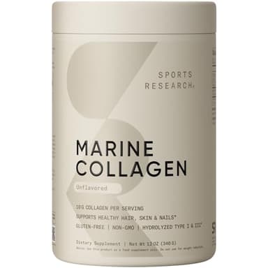 Sports Research Marine Collagen Peptides Powder - Sourced from Wild-Caught Fish, Pescatarian Friendly, Keto Certified & Non-GMO Tested - Easy to Mix in Water or Juice! (34 Servings)