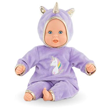 Corolle Bébé Calin Unicorn Boy Baby Doll - 12" Soft Body Doll with Purple Hooded Outfit, Sleeping Eyes Open and Close, Vanilla-Scented, for Ages 18 Months and up