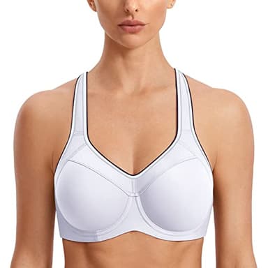 SYROKAN Women's Full Support High Impact Racerback Lightly Lined Underwire Sports Bra White 34E
