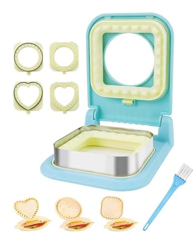 CHICHAUS 3-in-1 Uncrustable Sandwich Maker - Heart/Circle/Square Crustless Sandwich Cutter & Sealer for Kids' Lunch, Breakfast & Lunchboxes | BPA-Free Press, Easy Clean, Food-Grade PP (Light Blue)