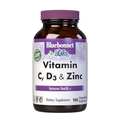 Bluebonnet Nutrition Vitamin C, D3 & Zinc, for Immune Health and Respiratory Function*, Soy-Free, Gluten-Free, Non-GMO, Kosher Certified, Dairy-Free, 100 Vegetable Capsules, 100 Servings