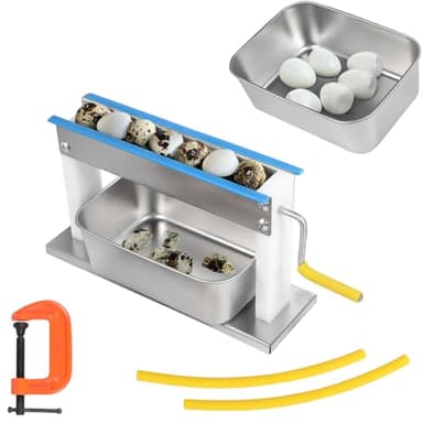 Manual Quail Egg Peeler Machine Kit - 304 Stainless Steel Sheller with 2 Collection Trays & 2 Spare Hoses | Damage-Free Peeling Huller for Boiled Spiced Eggs & Salad