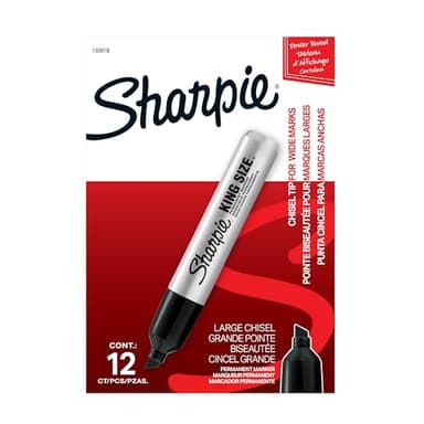 Sharpie King Size Permanent Markers, Chisel Tip, Black, 12 Count - Thick Poster Markers, Heavy Duty For Work & Industrial Use, High Capacity Ink Supply, For Paper, Metal, Plastic, And More