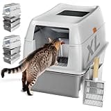 Tom & Sora Creations Stainless Steel Sifting Litter Box, Sifting Cat Litter Box for Pine Pellets and Clay Litter, Multifunctional, Low Maintenance, Odor Free, Leak Free, Enclosed, XL, Grey
