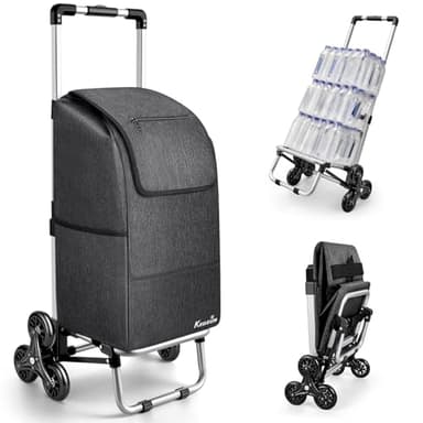 KEDSUM 2 in 1 Aluminum Alloy Stair Climbing Cart, 300LBS Grocery Cart on Wheels, Foldable Shopping Carts with Waterproof Oxford Black Bag for Groceries, Lightweight & Durable Aluminum Frame
