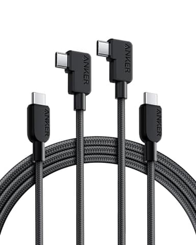 Anker USB C to USB C Right Angle Cable, 240W 90 Degree Type-C Braided Charging Cord for iPhone 17 Series and More (2Pack 6FT Black)